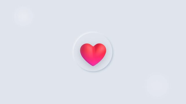 Red heart icon pulsing gently on a minimalist white button interface background for love concept design