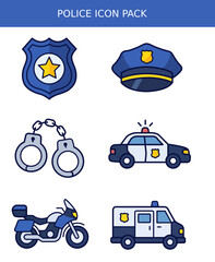 Police and Law Enforcement Icon Set with Badge, Patrol Car, Handcuffs, Radio, Security Camera and Justice Symbols © dayconcept
