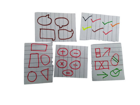 Hand-drawn circuit board diagrams with red lines