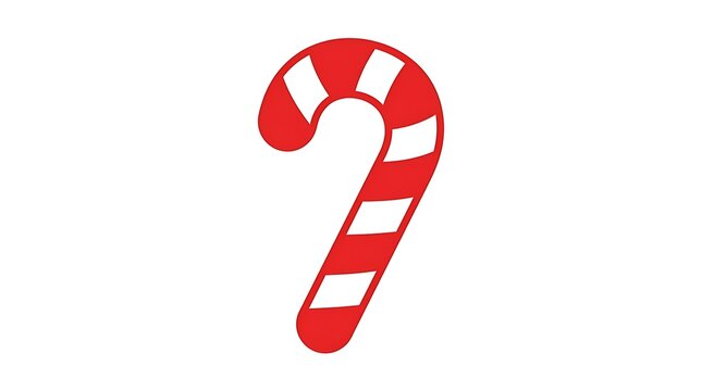 Red and White Striped Christmas Candy Cane Icon Isolated on White