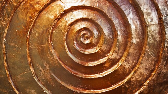 Golden Textured Spiral, A Captivating Abstract Art Piece of Concentric Circles