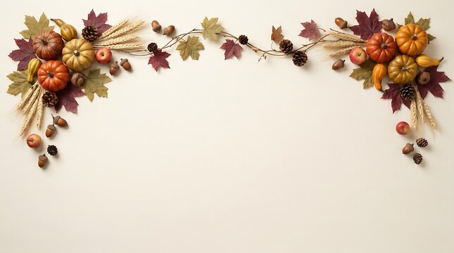 Autumnal harvest border with pumpkins and leaves