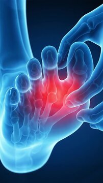Medical 3D model image depicting itching and pain between the toes.