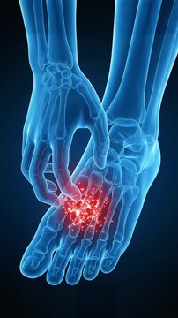 A CG image of a person touching the itchy instep of their foot.