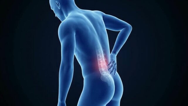 3d anatomical animation frames showing male lower back pain