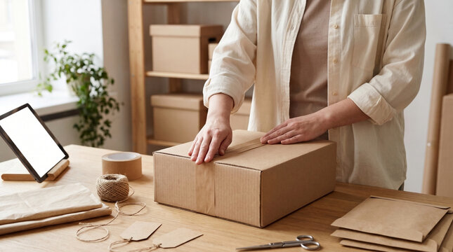 Entrepreneur Packing Customer Order Box for Online Ecommerce Business
