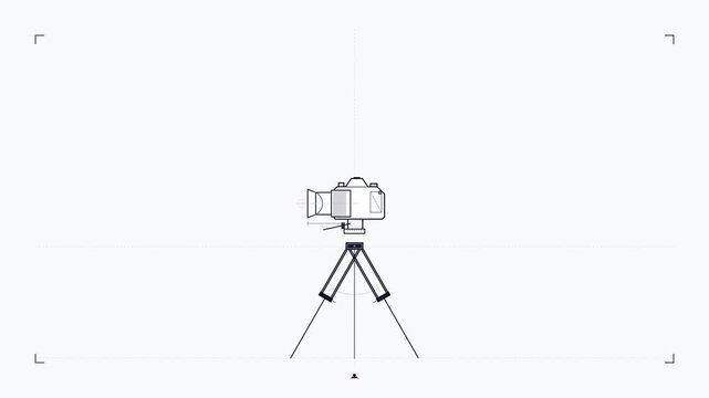 Technical diagram showing camera on tripod with drafting line guides