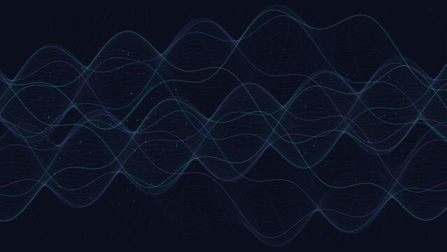 Abstract blue sound wave background, digital frequency signal lines, futuristic technology data visualization vector