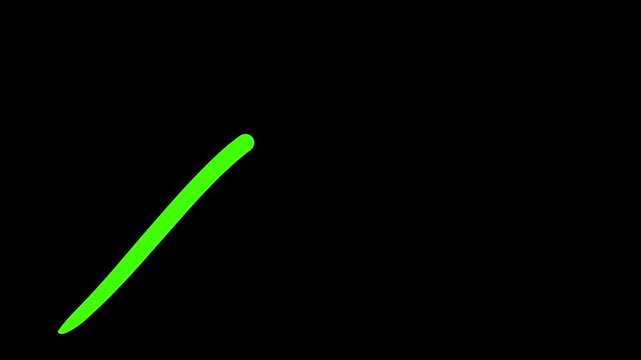 Green hand drawn zigzag bullish stonk growth arrow upward line brush stroke on black background animation