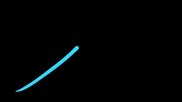 Cyan hand drawn zigzag bullish stonk growth line brush stroke on black background animation