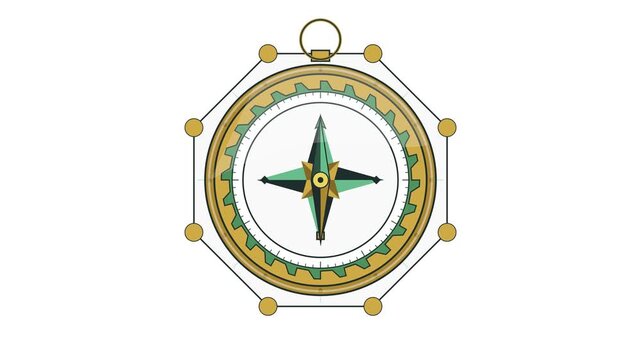Animated vintage compass rotating to show direction and navigation