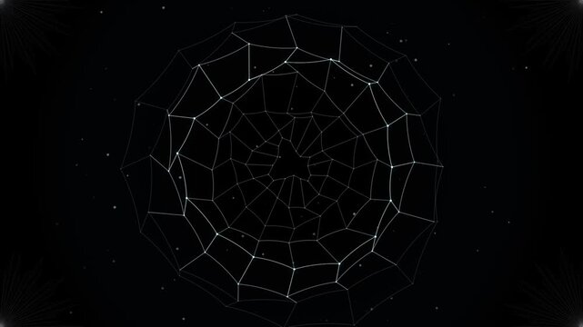 Abstract geometric mandala pattern forming with subtle light pulses in darkness