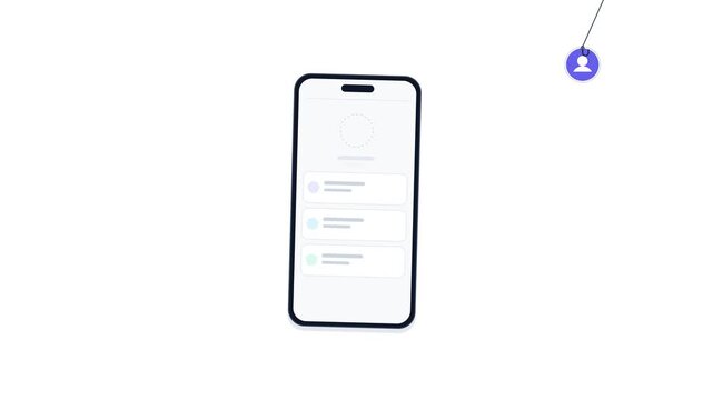 Fishing hook catching a digital user profile on a smartphone screen