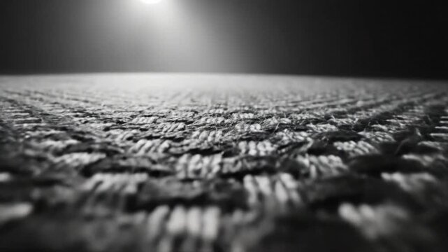 Low angle black and white textured rug with soft focus creating a minimalist abstract design