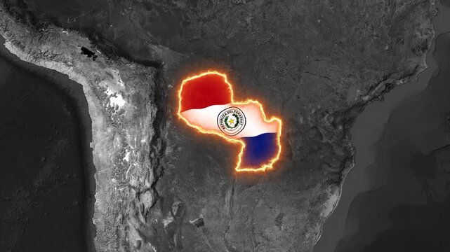 Glowing Paraguay map outline in motion with national flag colors video