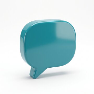 Glossy teal speech bubble icon, 3D chat notification symbol, shiny plastic message balloon for social media and communication