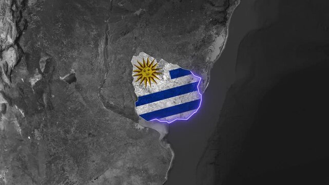 Uruguay national flag waving over a map geography animation video footage