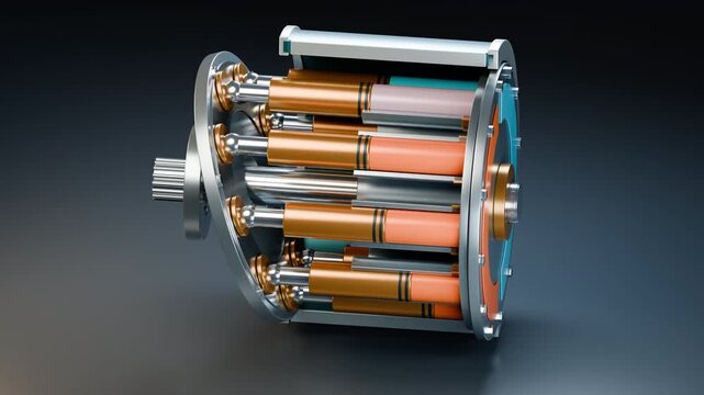 Axial Piston Pump Internal Mechanism in Cutaway, Seamless Loop 4K