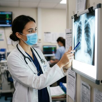 Medical Professional Analyzing X-Ray Image With Careful Observation