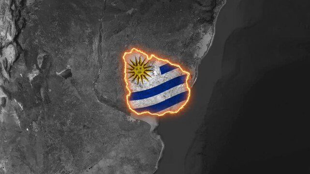 Uruguay's glowing map border with national flag motion video 