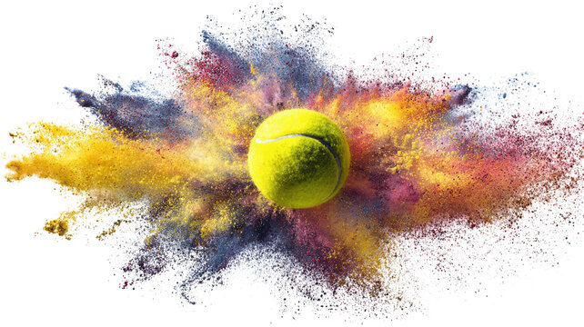 Tennis ball explosion vibrant powder colors motion