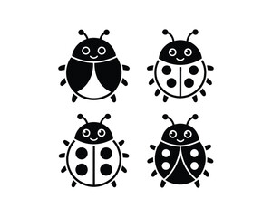 Fototapeta premium Ladybug silhouette, Ladybug insect, ladybug with wings, ladybug crawling vector design silhouette collection set