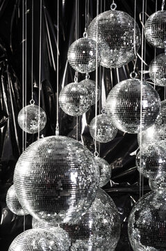 Disco mirrorball installation creating nightlife party atmosphere
