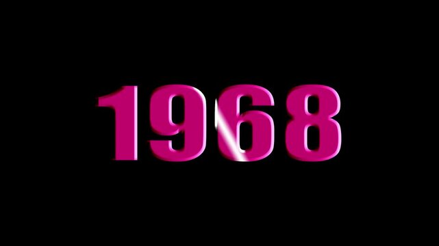 Year 1968 Scaling Text Animation with Bevel and Light Sweep Effect on Black Background.