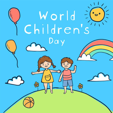 World Childrens Day Square Banner Design Kids Outdoor Playing