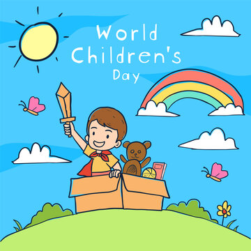 World Childrens Day Square Social Media Post Boy Playing Box