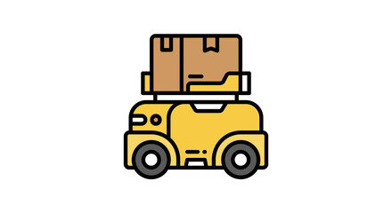Naklejka premium Forklift carrying cardboard box in warehouse.