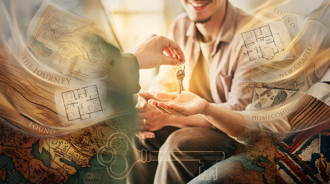 Artistic Real Estate Concept of House Key Handover and New Chapter