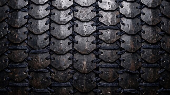 Ancient Iron Lamellar Scale Armor Texture Close-up