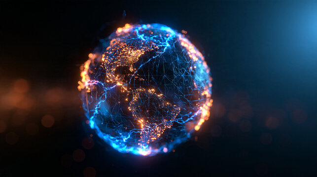 Digital Glowing Planet Earth Global Network Concept