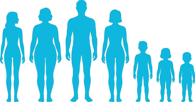 Diverse Human Family Silhouette Collection Showing Adults, Children, Growth, Family Structure, Generations, and Human Development