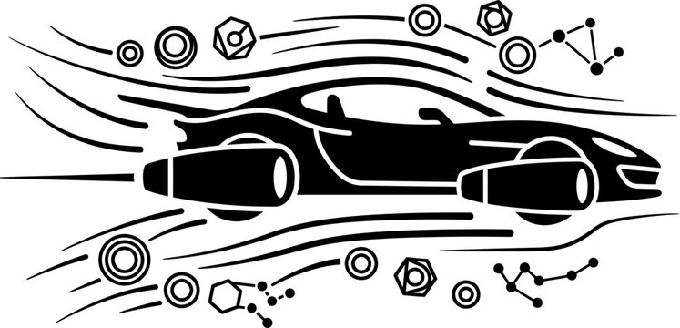 Minimalist 2050 Futuristic Flying Car Jet Propulsion Cyberpunk Speed Line Vector
