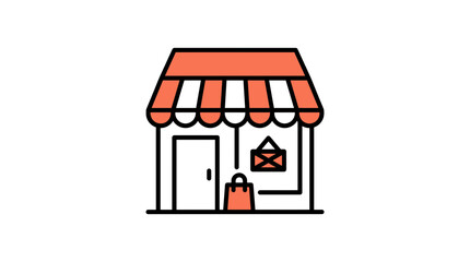 Fototapeta premium Retail store icon with red awning and shopping bag.