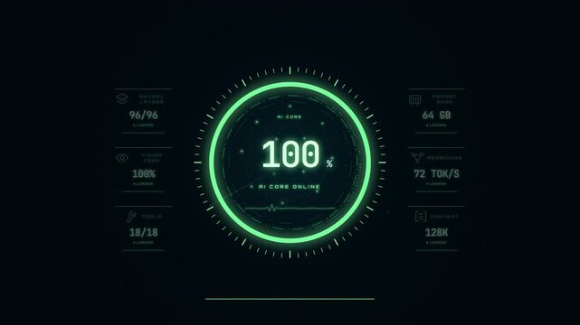 Futuristic digital interface showing the loading and initialization process of an artificial intelligence core.