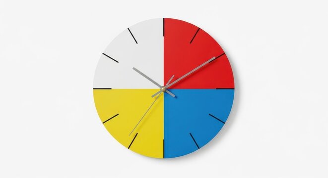 Modern wall clock with four color quadrant face design.