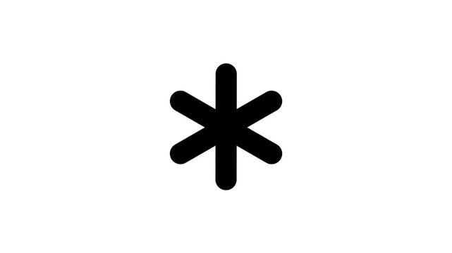 Animated asterisk symbol, suitable for marking important notes or as a censorship symbol; white background, 4K video.