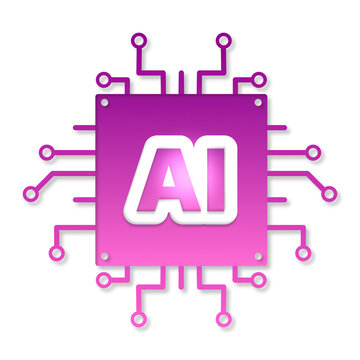 Purple Pink AI Chip Processor Icon with Circuit Board Lines Transparent PNG