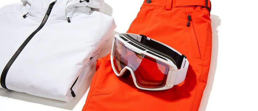 Ski goggles red lenses orange winter jacket.