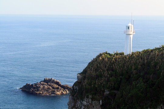 Cape Ashizuri Lighthouse and Pacific Ocean Horizon at Cape Ashizuri Temple 38 on Shikoku Henro Pilgrimage, Kochi 2026