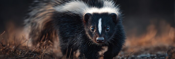 Fototapeta premium Very Cute Black and White Skunk in Nature