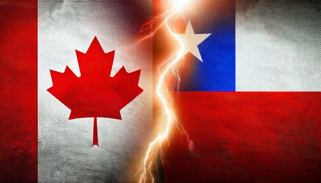 thunder lightning between canada flag and chile flag