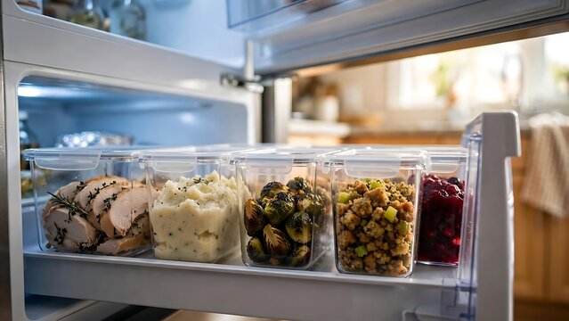 Prepared Holiday Leftovers in Clear Refrigerator Containers