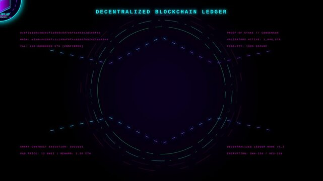 Decentralized Blockchain Ledger Network with Abstract Digital Nodes and Secure Data Flow Animation