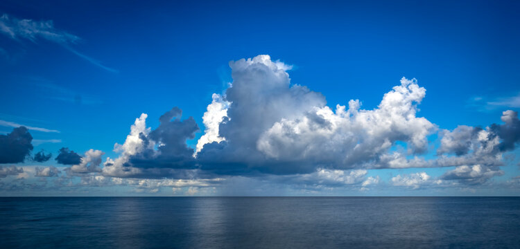 Early morning clouds over the Gulf of America formally the Gulf of Mexico at the Venice Pier in Venice Florida  in southwest Florida USA