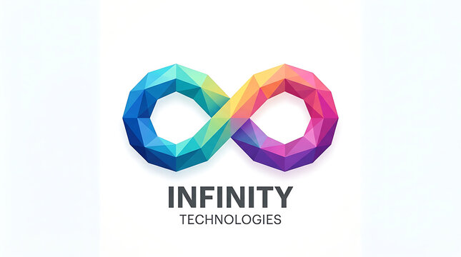Colorful low poly infinity loop symbol with vibrant gradient colors for technology company branding and digital growth concepts.
