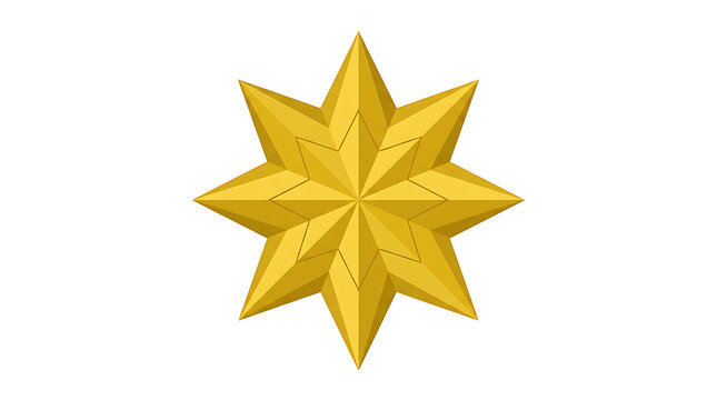Golden eight pointed star with faceted low poly design for awards and celestial decorations.